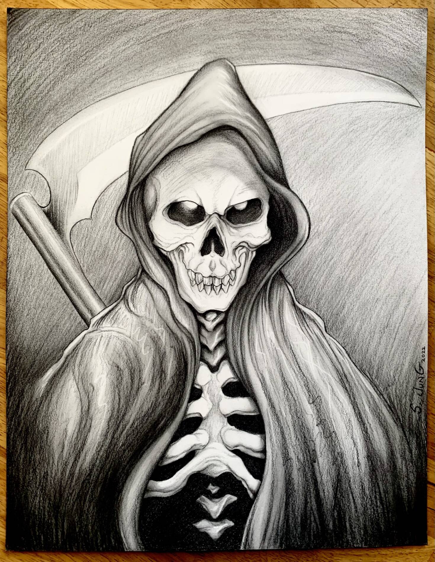 grim reaper with wings drawings in pencil